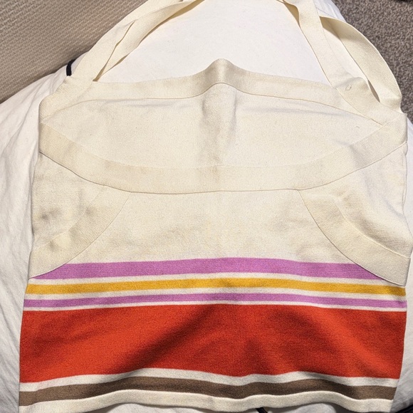 Valentino Cream and Multicolor Striped knit shoulder strap top